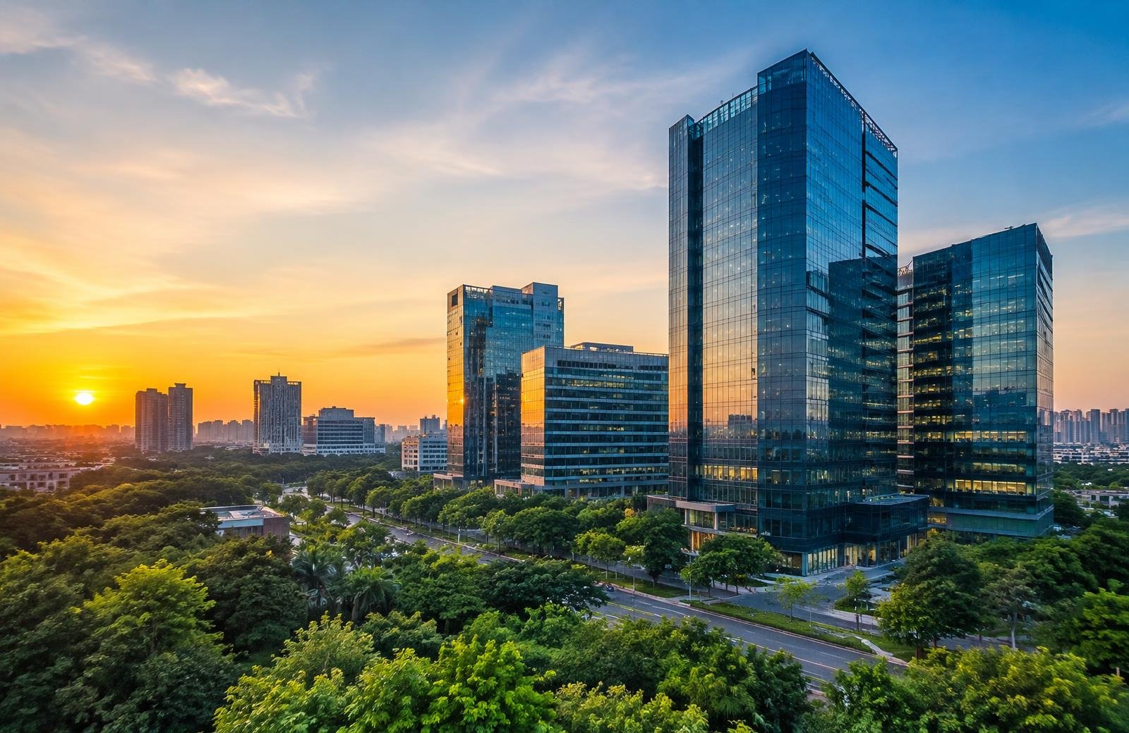 Modern business district in Bengaluru