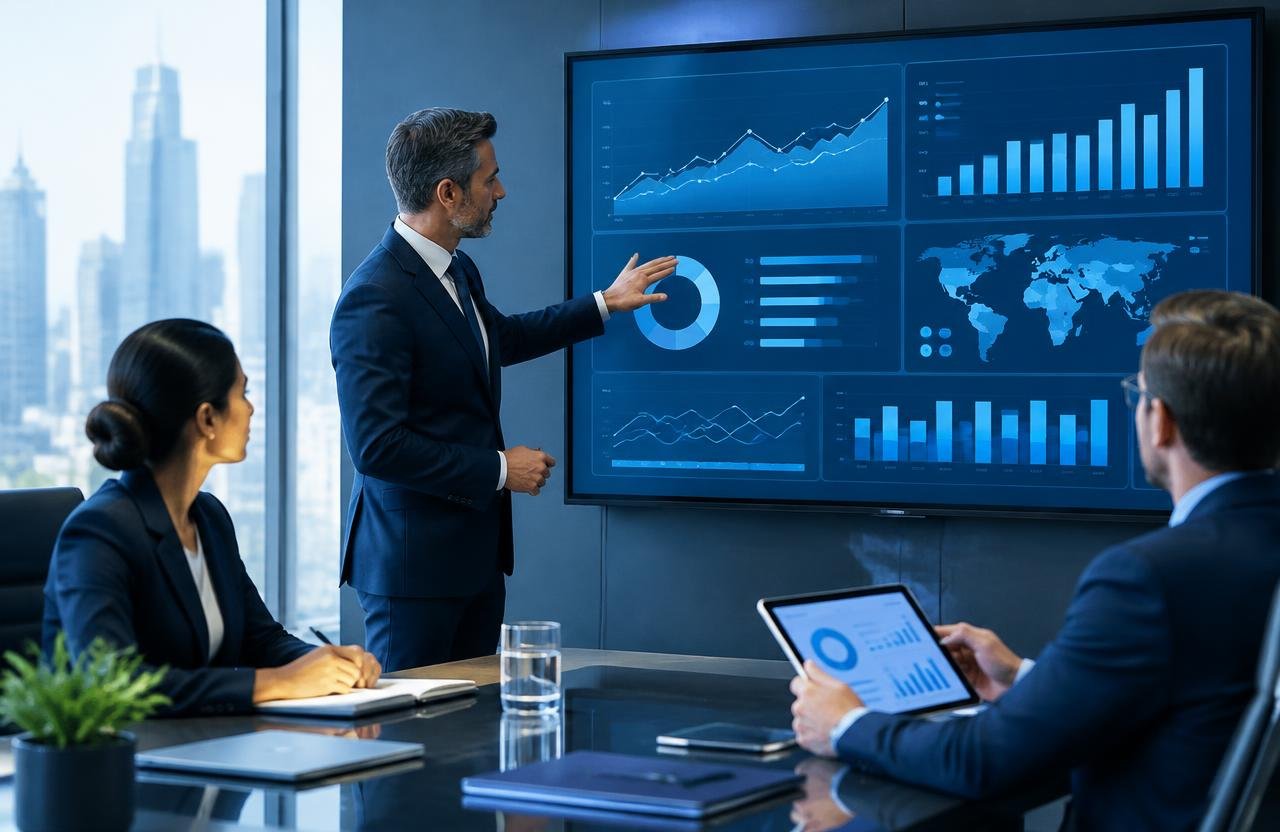Leaders reviewing financial dashboards